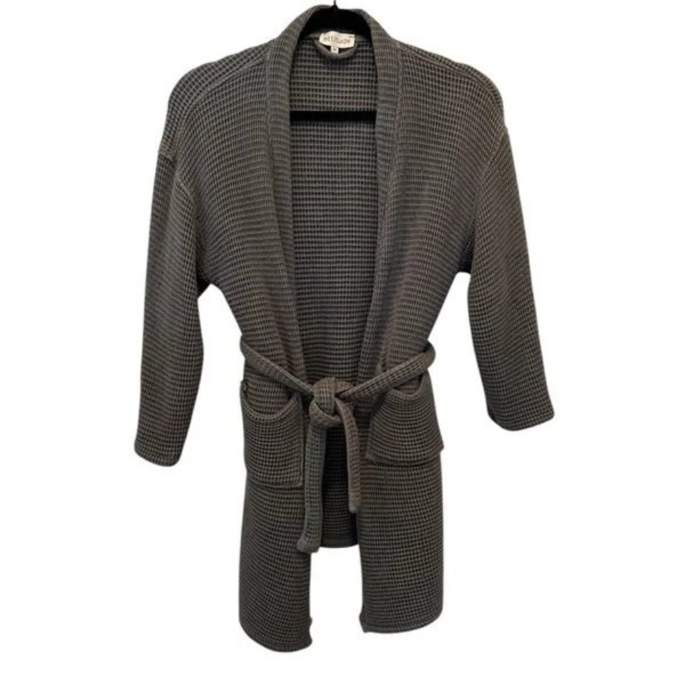 ettitude 100% Bamboo Lyocell Spa Bathrobe M Slow Fashion Robe Waffle Knit Cozy
